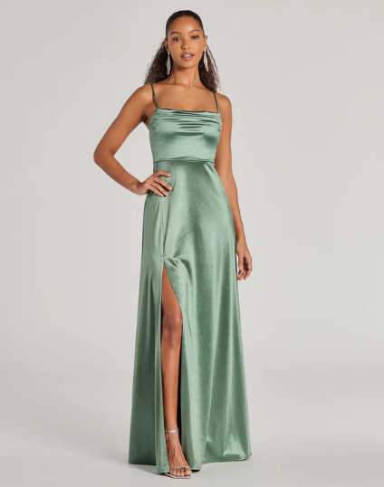 Marissa Formal Satin Cowl Neck Dress